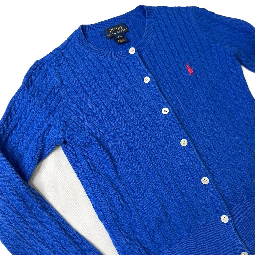 Polo Ralph Lauren Girls Royal Blue Cable Knit Cardigan Sweater Size M 8-10